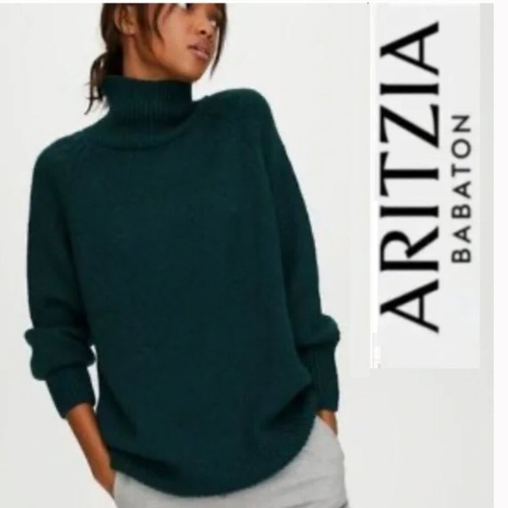 Aritzia Babaton Alpaca Sweater Teal Green Small quiet luxury Preppy Funnel Neck